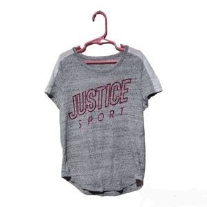 Girls Justice Short Sleeve Shirt Grey with Pink Glitter Writing Size 8